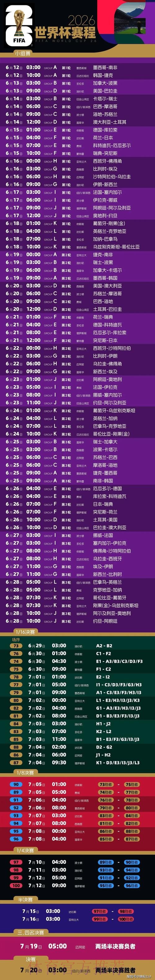 「2026世界杯直播时间安排一览」